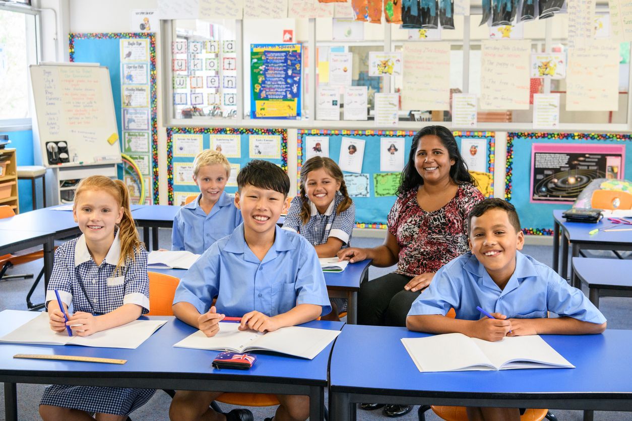 Australian Indigenous Teacher in Australian Primary School Classroom Teaching