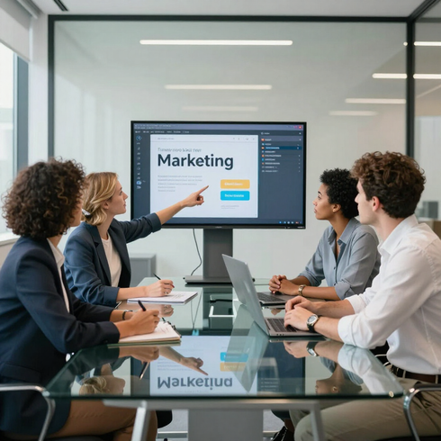 Business meeting in a glass conference room