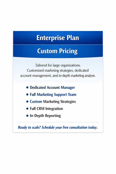 Enterprise Plan pricing card with custom pricing and enterprise support features on a blue gradient background