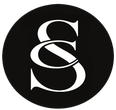 White stylized “S” logo inside a black circle.