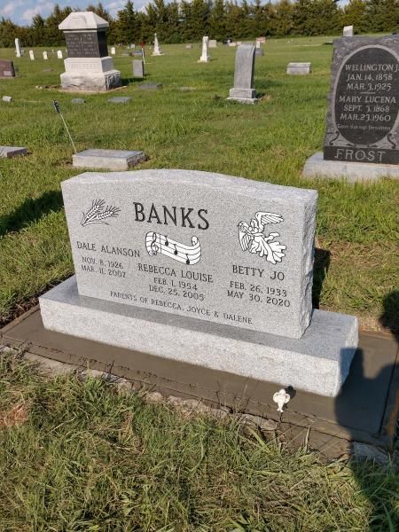 Banks family gravestone in a cemetery with several other headstones in the background.