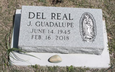 Gravestone for Del Real J. Guadalupe, dated June 14, 1945 to Feb. 16, 2018.