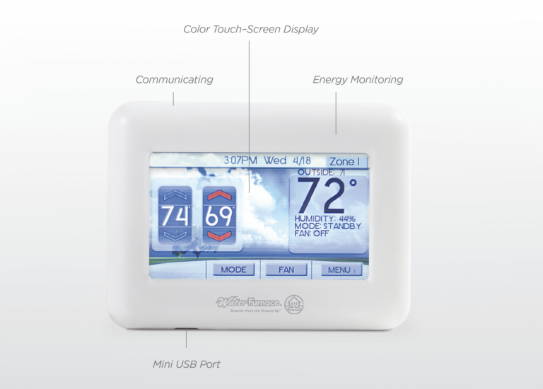 A white thermostat with a screen that says 72 degrees on it.