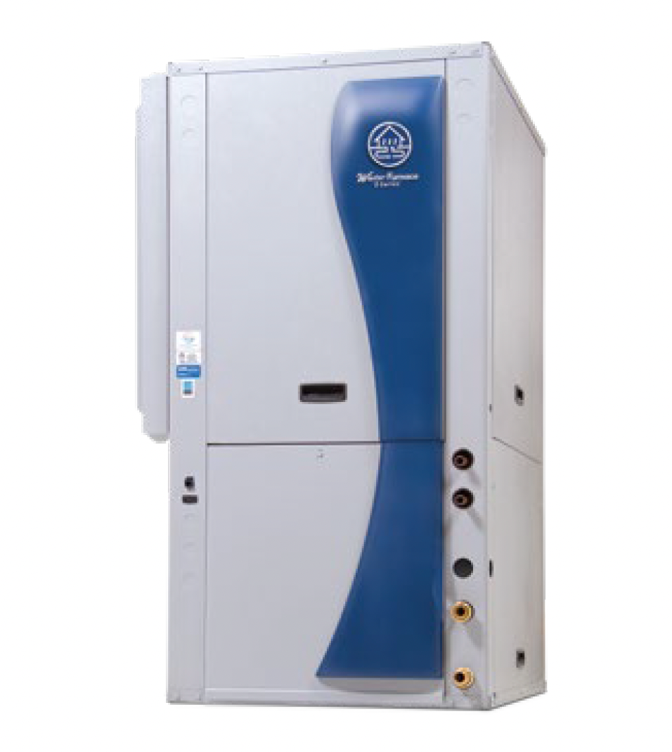 A large white and blue box with a logo on it.