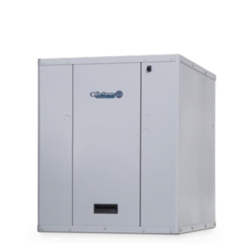 A white box with a blue logo on it is sitting on a white surface.