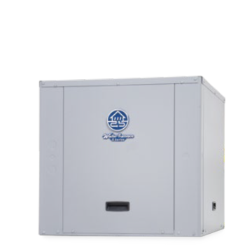 A white box with a blue logo on it