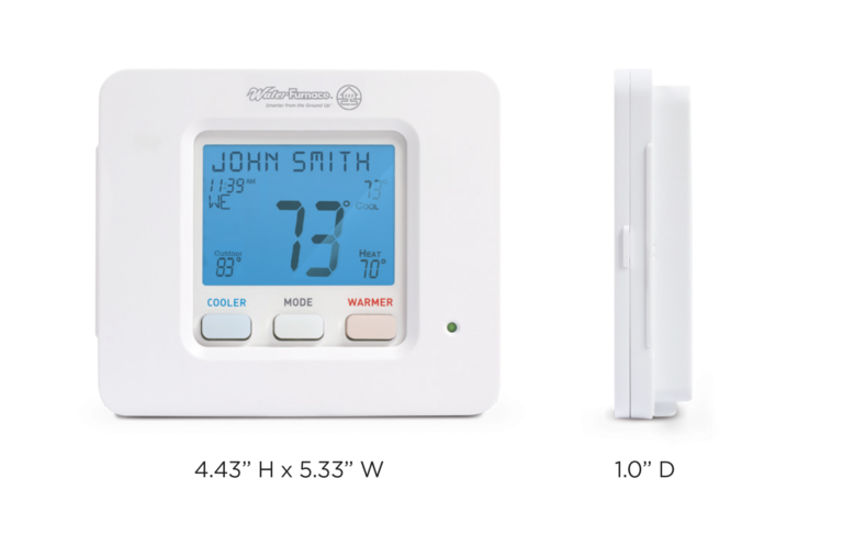 A digital thermostat with the name john smith on the screen