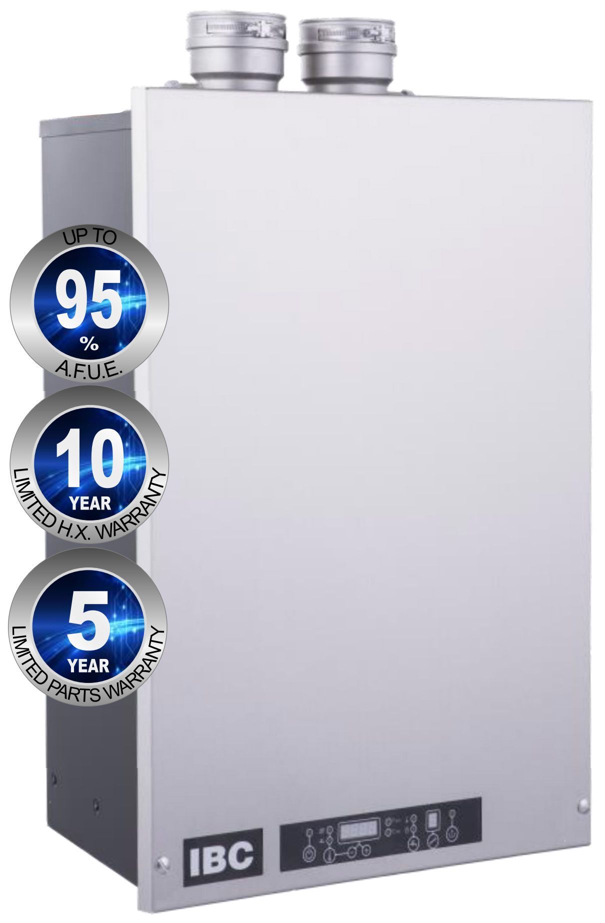A picture of a water heater with a 5 year warranty.