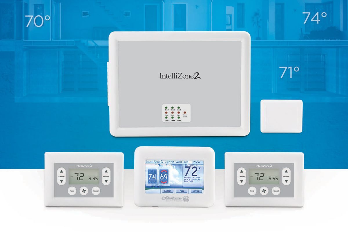Three thermostats are sitting next to each other on a table.