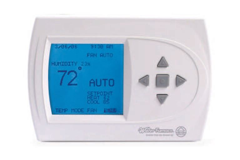 A white thermostat with a blue screen that says 72 auto
