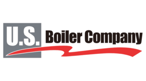 A logo for u.s. boiler company with a red arrow