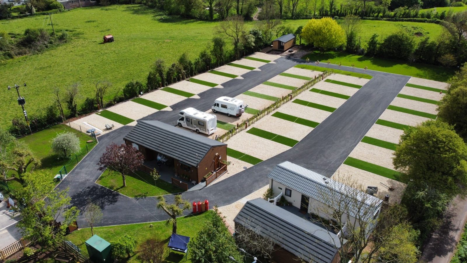 Aerial photo of Rodney Stoke Caravan Park in Cheddar