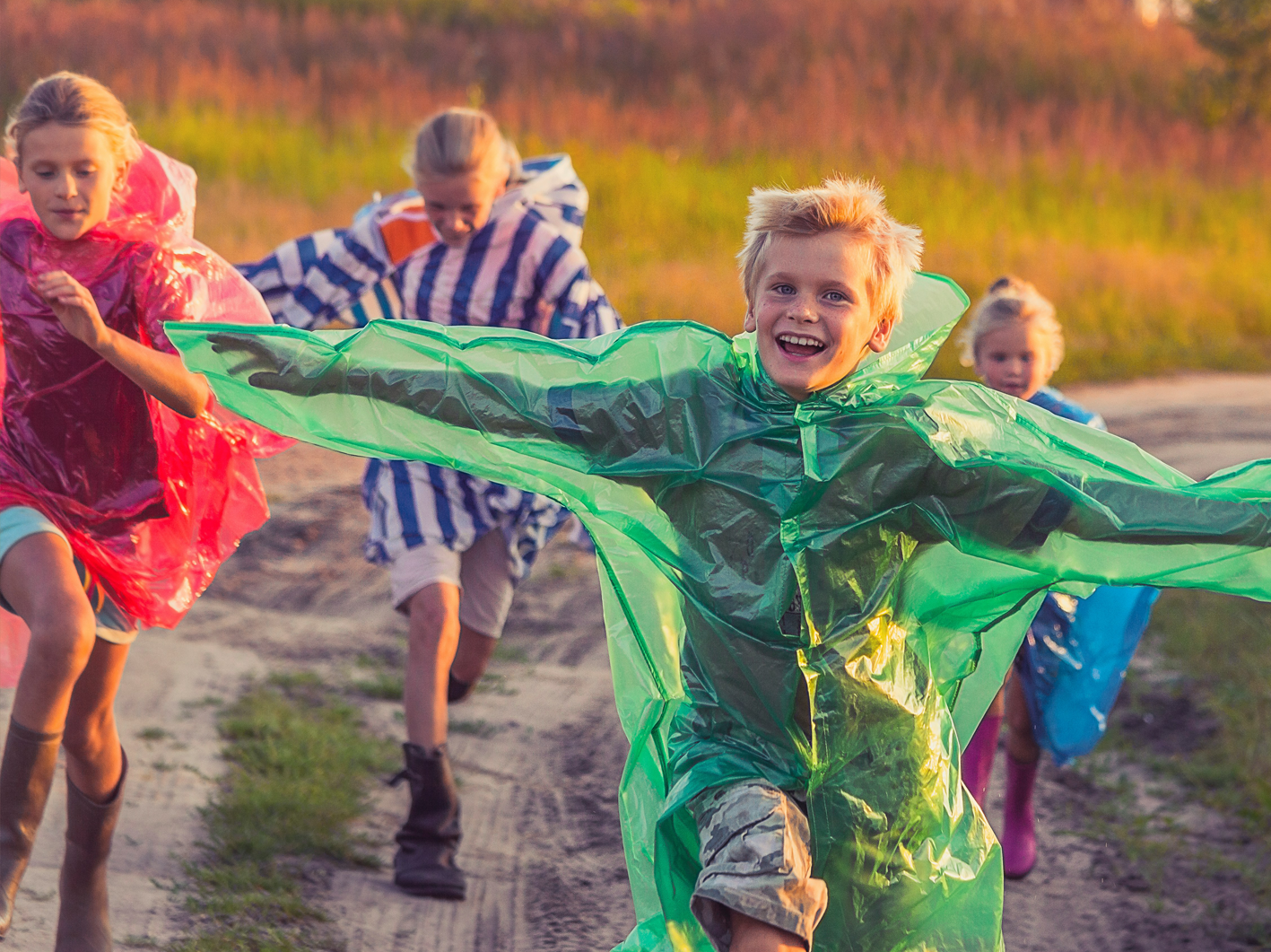 Kids running in fields