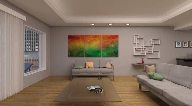 A living room with a couch, coffee table, and painting on the wall - Wivenhoe, TAS - Summers Floors Pty Ltd
