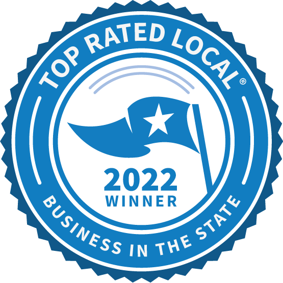 A blue and white top rated local business in the state seal