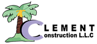 Construction company logo with a palm tree and the words “Clement Construction LLC”