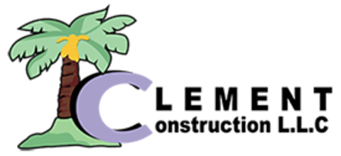 Clement Construction LLC logo with palm tree and large purple C on green hill