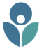 Stylized blue and teal person-like logo with a circular head and leaf-shaped lower elements