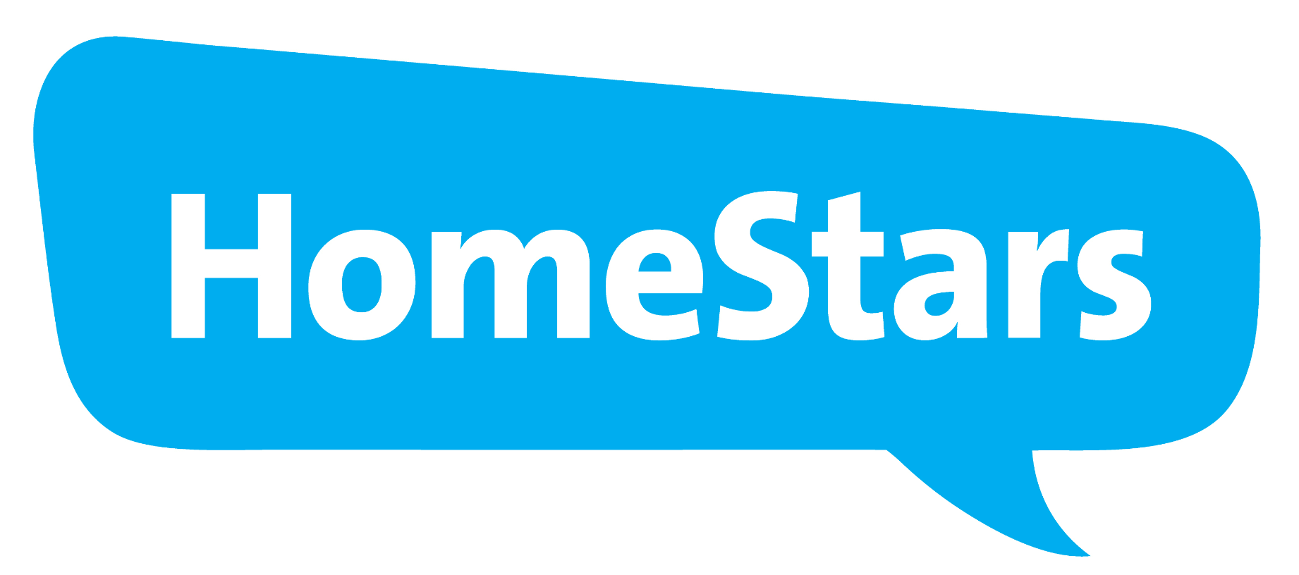 A blue speech bubble with the word homestars on it.