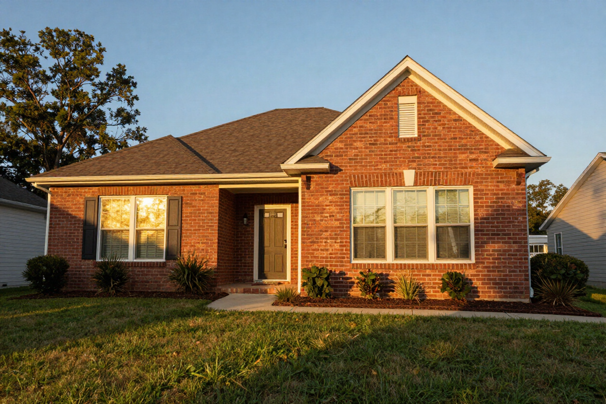 Mississippi brick home with professionally tinted windows reflecting afternoon sunlight.