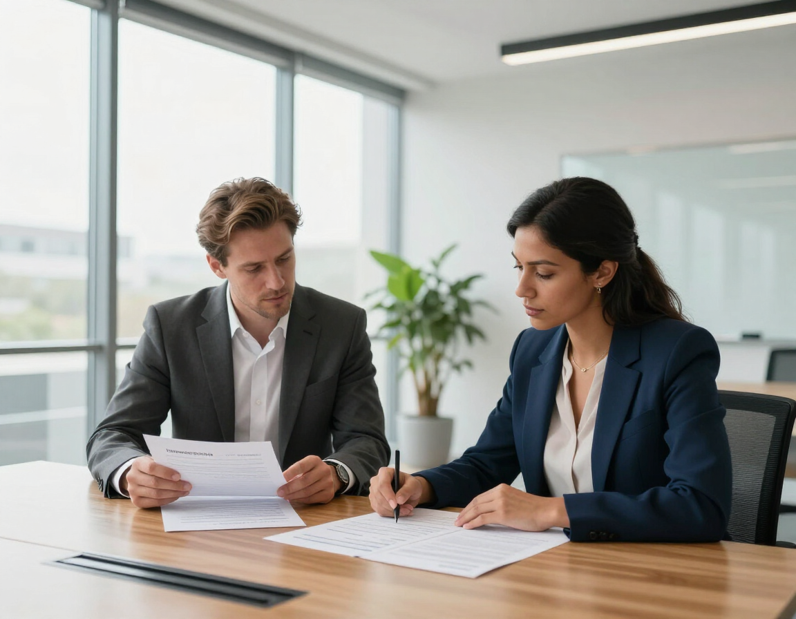 Founder and advisor reviewing capital raise materials