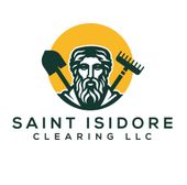 Saint Isidore Clearing LLC logo with green gardener tools and yellow sun behind a bearded face