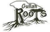 Gullah Roots logo with black tree roots and stylized text in gray and black