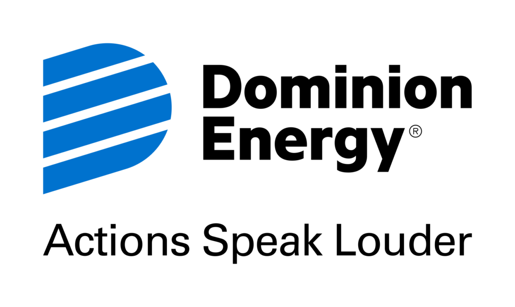 Dominion Energy logo with blue icon and the tagline “Actions Speak Louder”