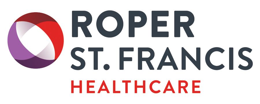 Roper St. Francis Healthcare logo in navy, red, and purple text with circular emblem
