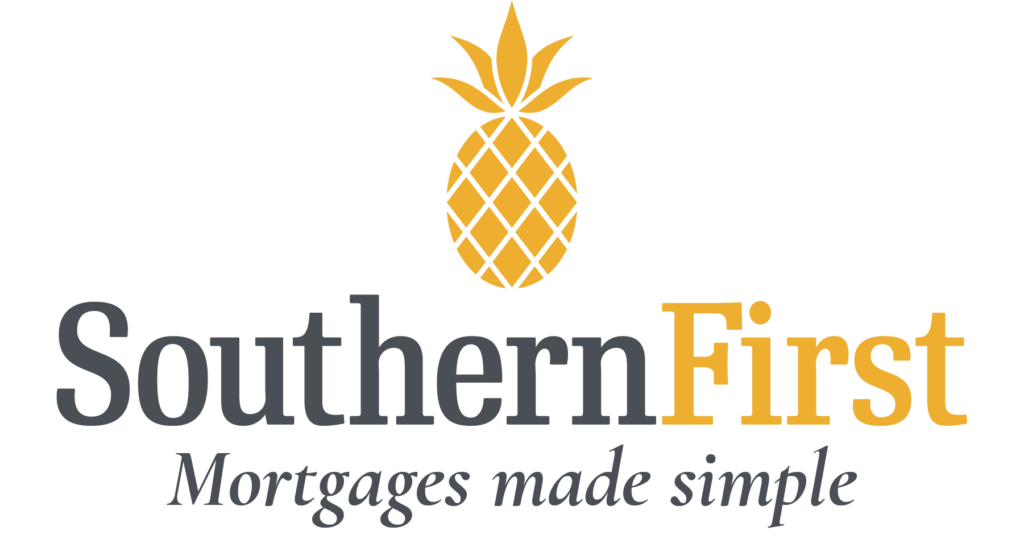 Southern First Mortgages logo with gold pineapple and gray-orange text, “Mortgages made simple”