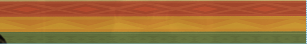 Horizontal abstract stripes in orange, red, green, and black with a textured wood-grain look