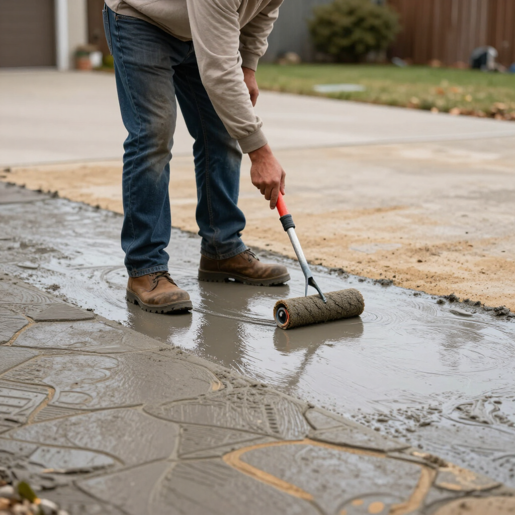 Worker pressure-washes the siding of a house beside a lawn and driveway.