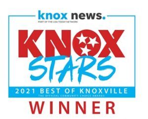 Knox News Knox Stars 2021 Best of Knoxville winner badge in red, blue, and white