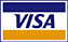 Visa logo with blue lettering on a white background and an orange stripe underneath