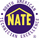 NATE logo with yellow letters in a navy circular emblem, surrounded by “North American Technician Excellence” text.