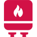 Pink square logo with white flame above a white line and a small white pillar below