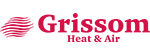 Grissom Heat & Air logo with red text and a red striped mark on a white background