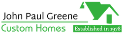 John Paul Greene Custom Homes logo in black and green, with “Established in 1978” text.
