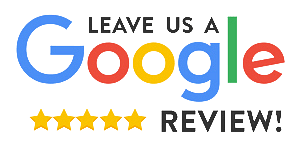 Leave us a Google review with 5 gold stars and Google logo