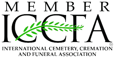 Member logo for International Cemetery, Cremation and Funeral Association with green laurel branch