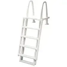 White pool ladder with curved handrails and several steps, isolated on a white background