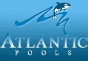 Atlantic Pools logo with a blue dolphin over white text on a blue gradient background