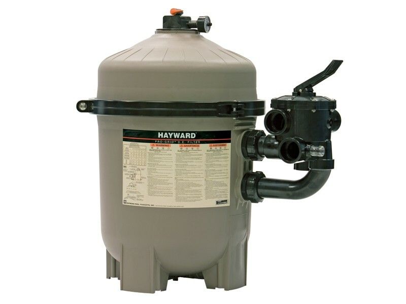 Gray Hayward pool filter tank with attached black pump assembly on a white background