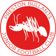 Red and white circular logo for the Preston Bullants Junior Football Club featuring a stylized ant silhouette.