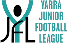 The logo for the Yarra Junior Football League features a stylized teal figure and black letters JFL next to the full name.