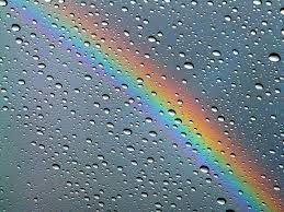 Window Covered in Raindrops Covering Rainbow