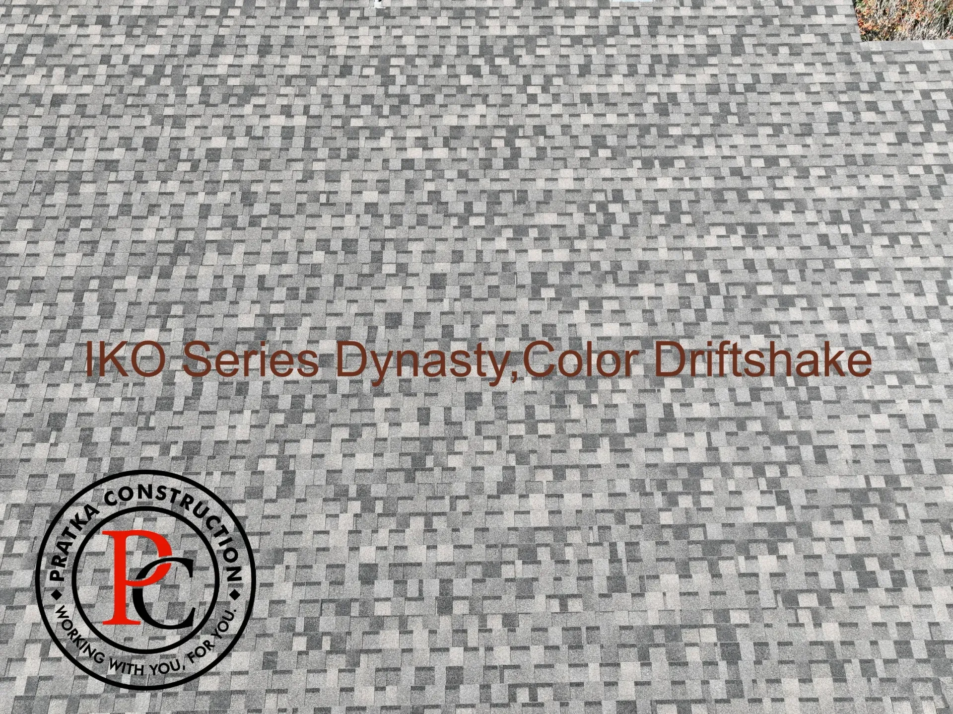 Gray roof tiles with text: 