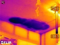 A thermal image of a bathtub with a thermometer.