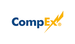 CompEx logo in blue and yellow with a lightning bolt through the text