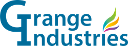 Grange Industries logo in teal and orange with stylized leaf icon on white background